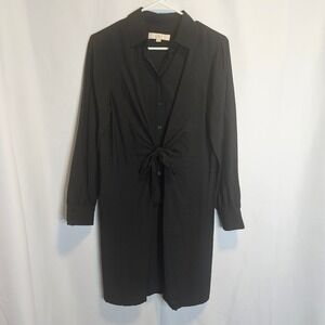 LOFT Black Shirt Dress Tie‎ Front Long Sleeve Career Casual Women's